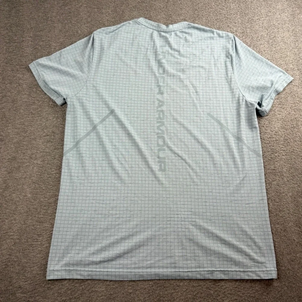 Under Armour T-Shirt Men's XXL Blue Grid Pattern Fitted Short Sleeve Athletic